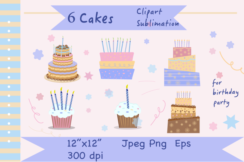 cake-clipart-and-sublimation-in-pastel-colors