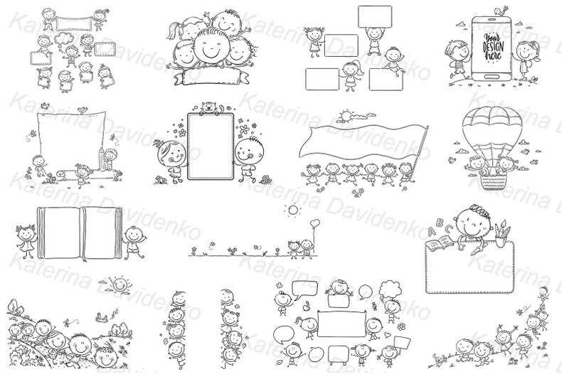 doodle-kids-with-copy-space-clipart-bundle