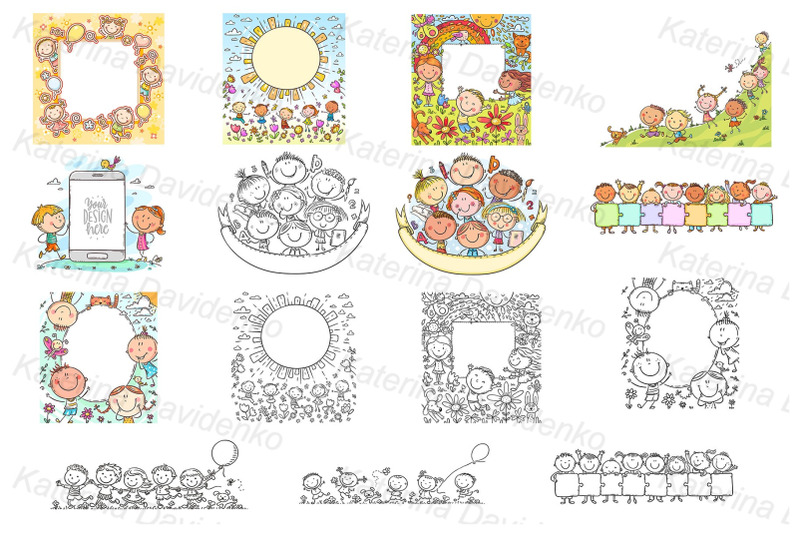doodle-kids-with-copy-space-clipart-bundle