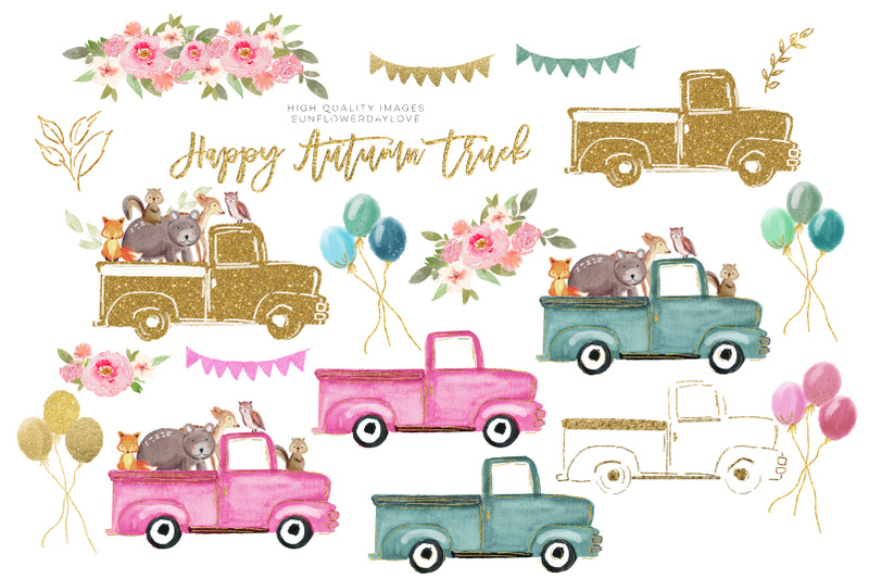 woodland-clipart-pink-truck-clipart-green-truck-clipart