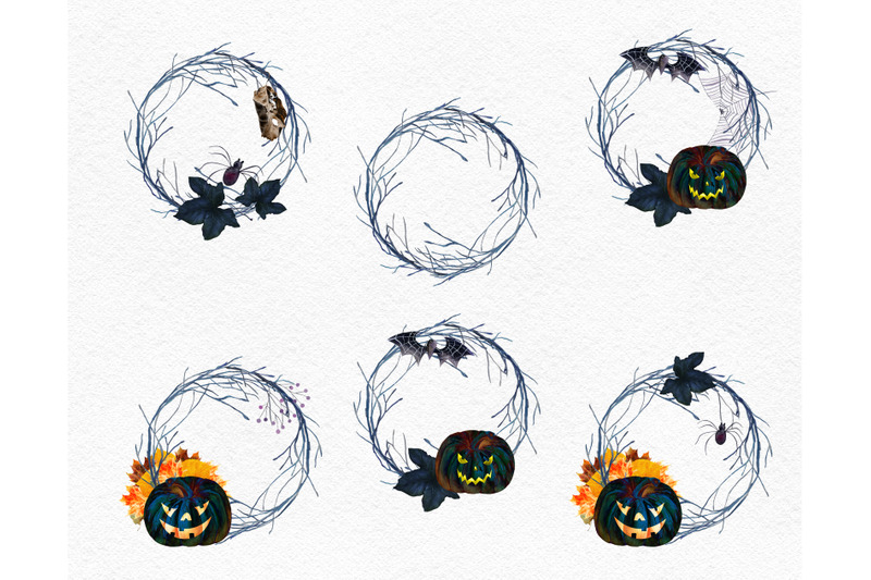 halloween-pumpkin-clipart-spooky-autumn-clipart-with-spider-bat
