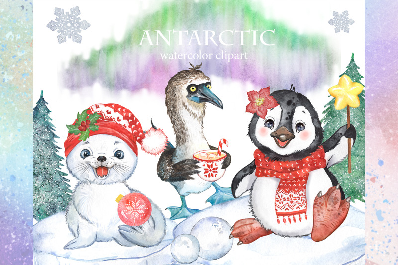 antarctic-animals-christmas-clipart-cute-penguin-baby-seal-bird
