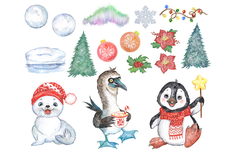 antarctic-animals-christmas-clipart-cute-penguin-baby-seal-bird