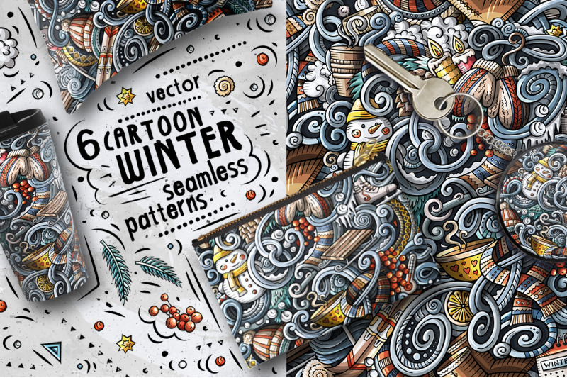 6-winter-cartoon-seamless-patterns