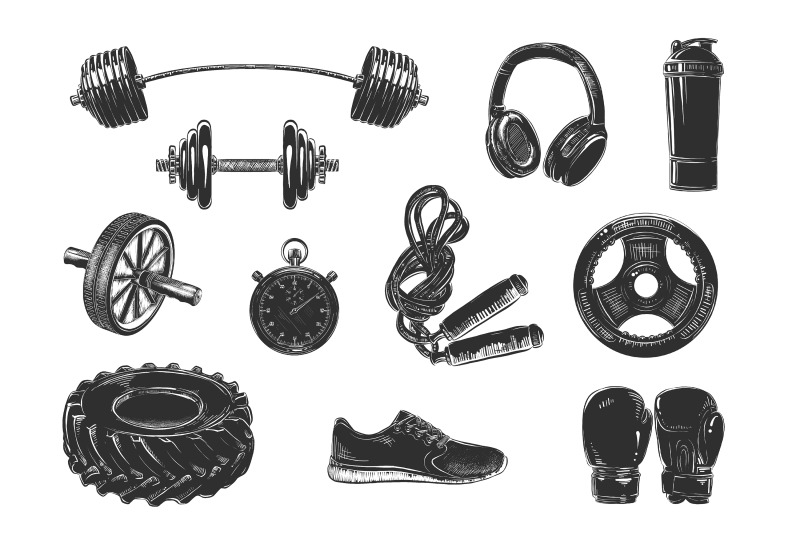 gym-equipment-sketches-and-posters