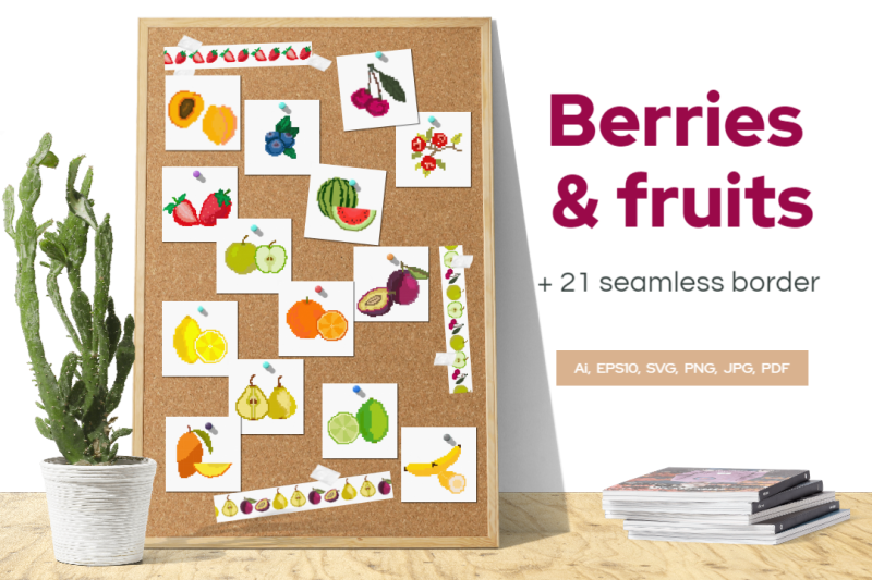 fruits-and-berries-in-pixel-style-or-cross-stitch