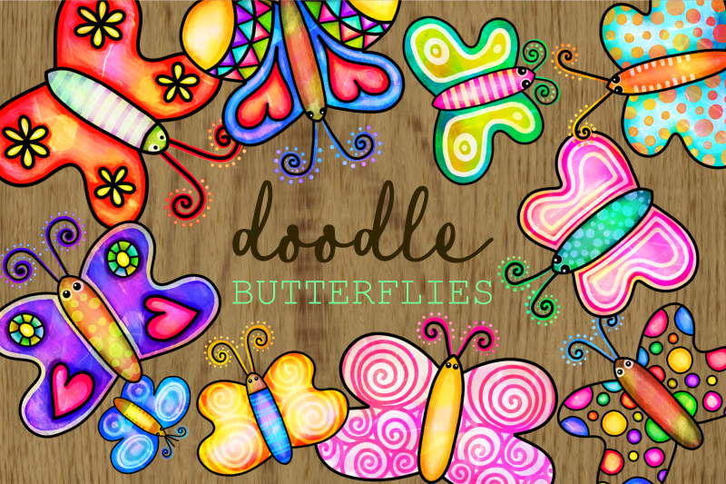hand-drawn-doodle-watercolor-butterflies