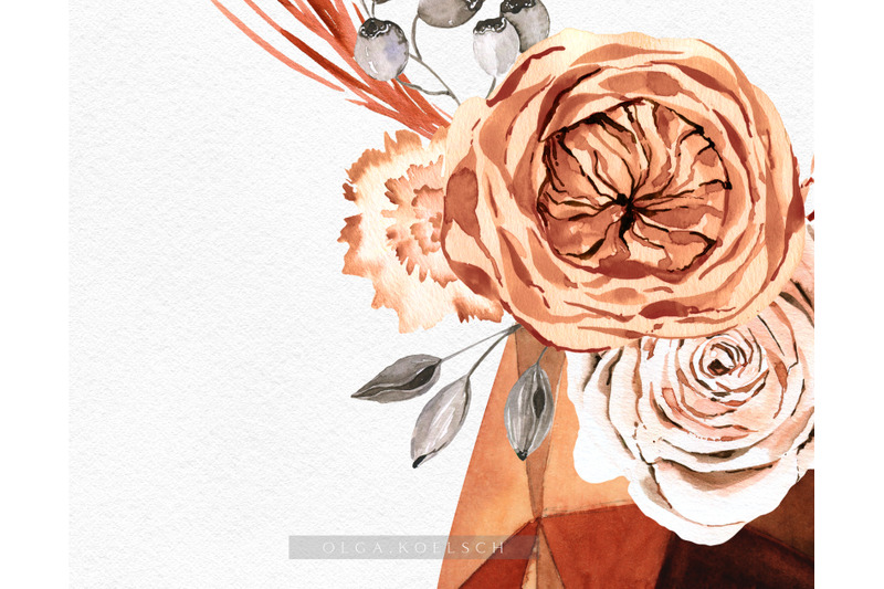 roses-clipart-in-terracotta-hand-painted-pottery-boho-diy-clipart