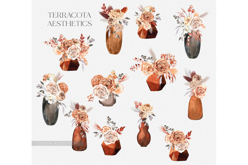 roses-clipart-in-terracotta-hand-painted-pottery-boho-diy-clipart