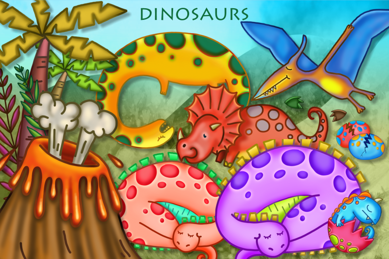 Hand Drawn Dinosaur Scene Making Clipart By Prawny | TheHungryJPEG