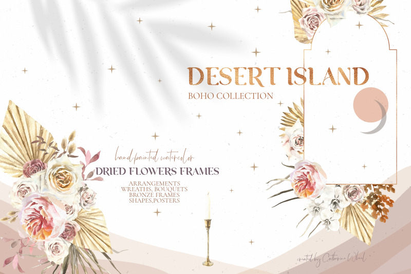 desert-island-watercolor-dried-flower-illustration-clipart-boho-diy