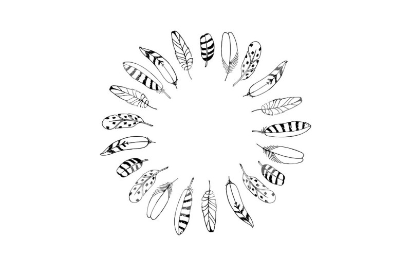 Download Feathers wreath SVG. Hand drawn frame. Boho Circle border ...