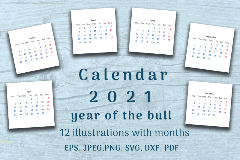 bull-set-calendar-2021-year-12-templates-with-month