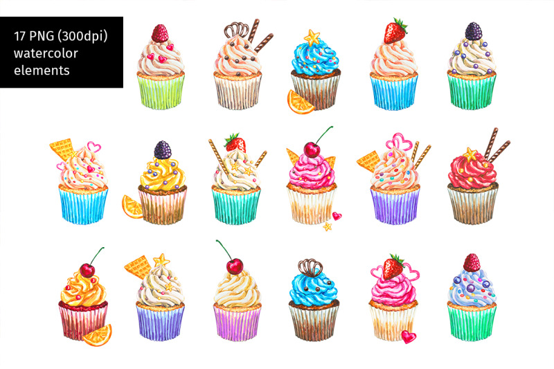sweet-cupcakes-watercolor-set