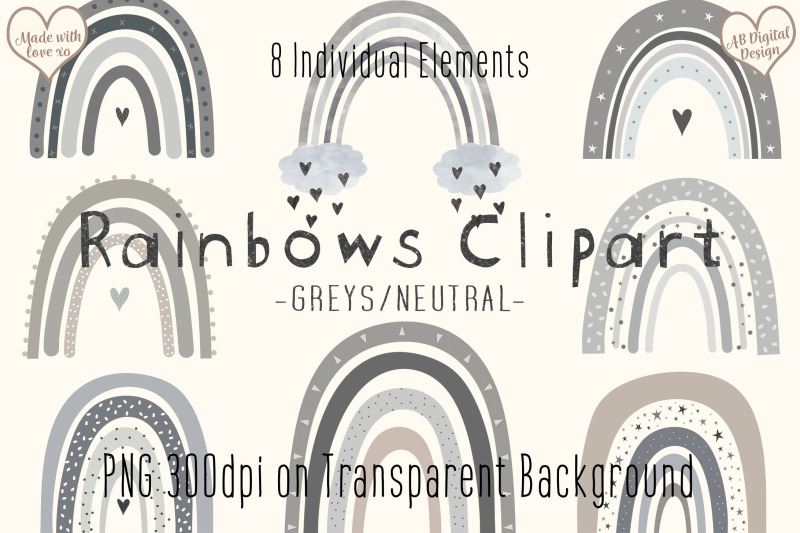 grey-neutral-rainbow-clipart-boho-rainbow-cute-baby-nursery-clipart