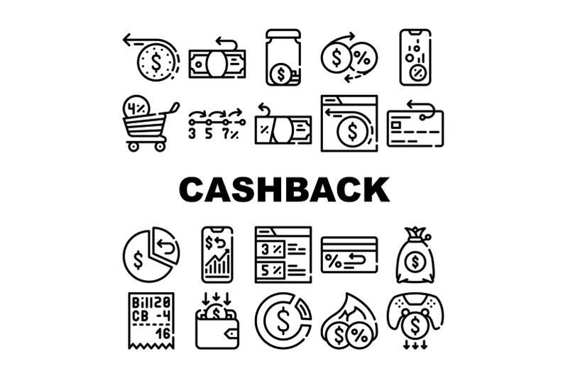 cashback-money-service-collection-icons-set-vector