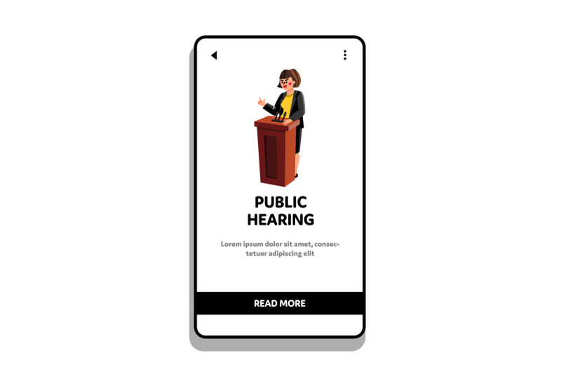 public-hearing-woman-speaker-at-pedestal-vector