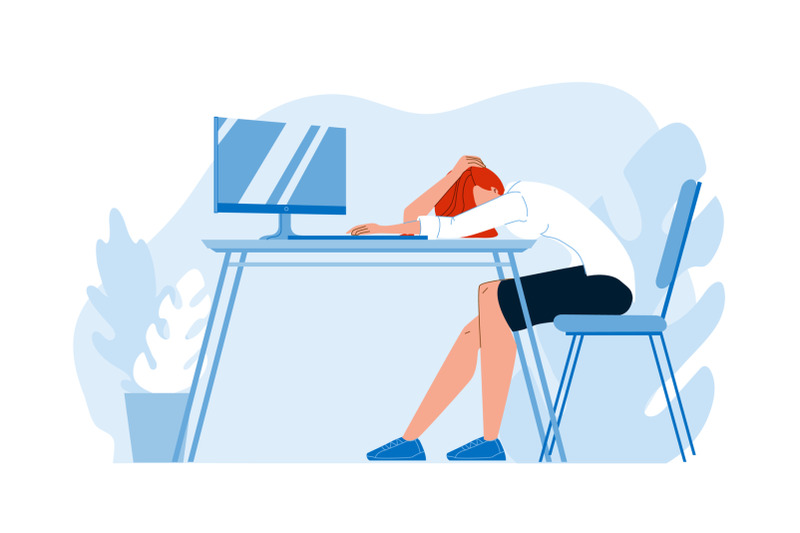 business-woman-asleep-at-desk-in-office-vector