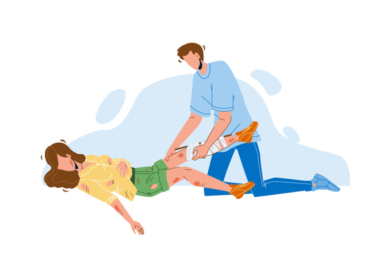 man-providing-first-aid-injured-young-girl-vector