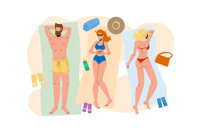 people-lying-on-beach-relax-and-sunbathing-vector