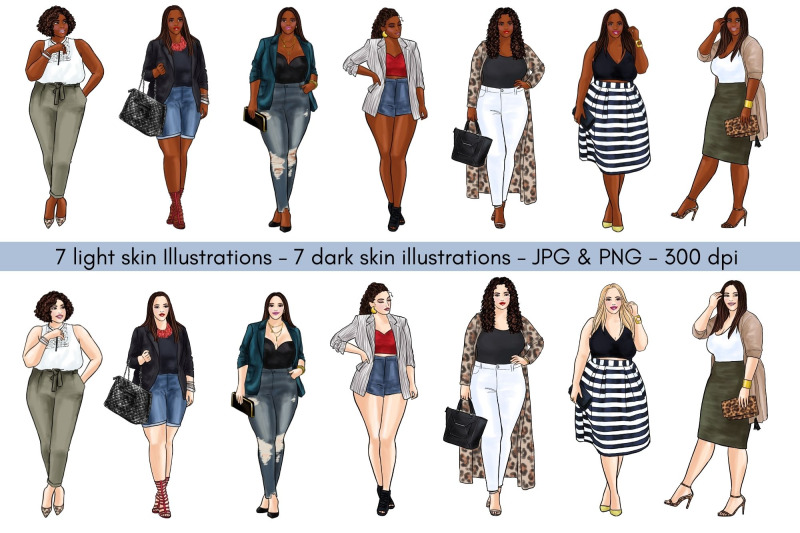 curvy-girls-2-fashion-illustration-clipart-light-skin-amp-dark-skin