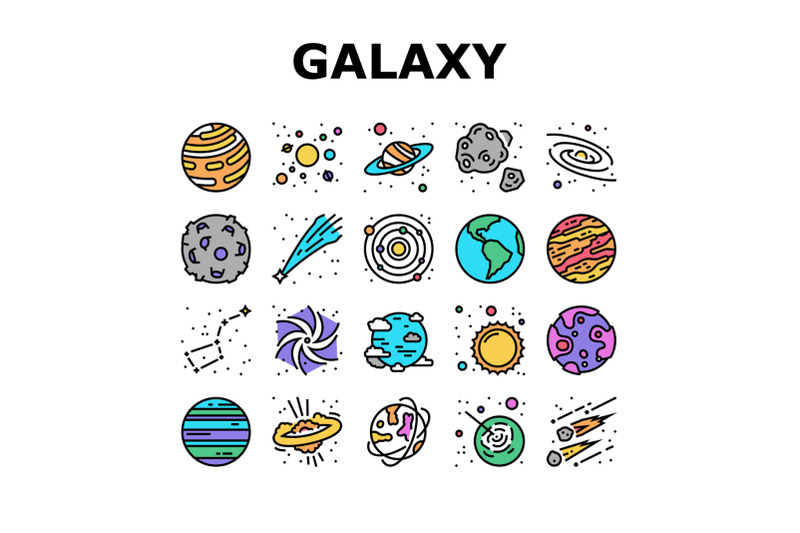 galaxy-system-space-collection-icons-set-vector