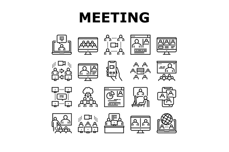 online-video-meeting-collection-icons-set-vector