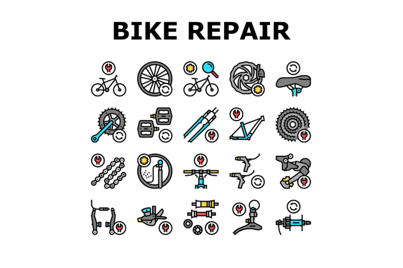 bike-repair-service-collection-icons-set-vector