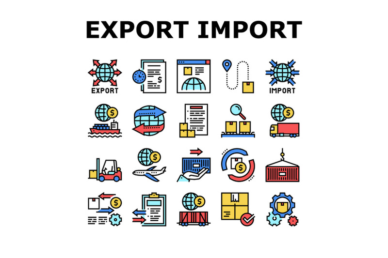 export-import-logistic-collection-icons-set-vector