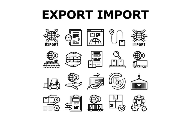 export-import-logistic-collection-icons-set-vector