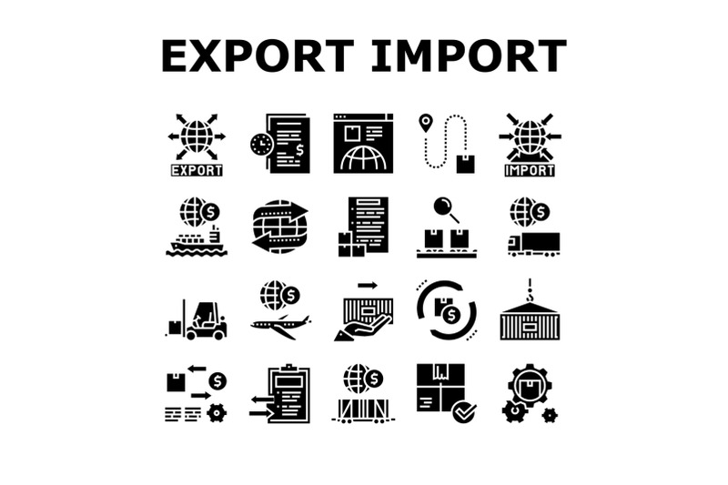 export-import-logistic-collection-icons-set-vector