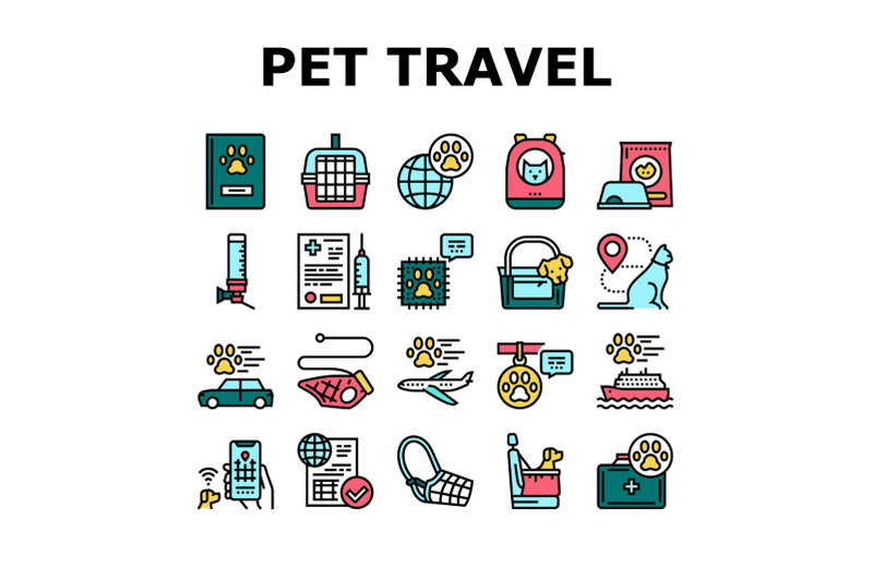 pet-travel-equipment-collection-icons-set-vector