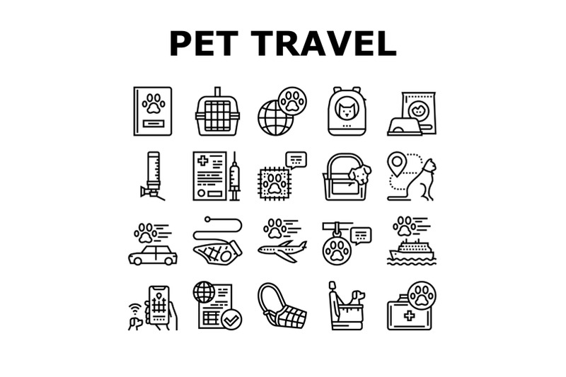 pet-travel-equipment-collection-icons-set-vector