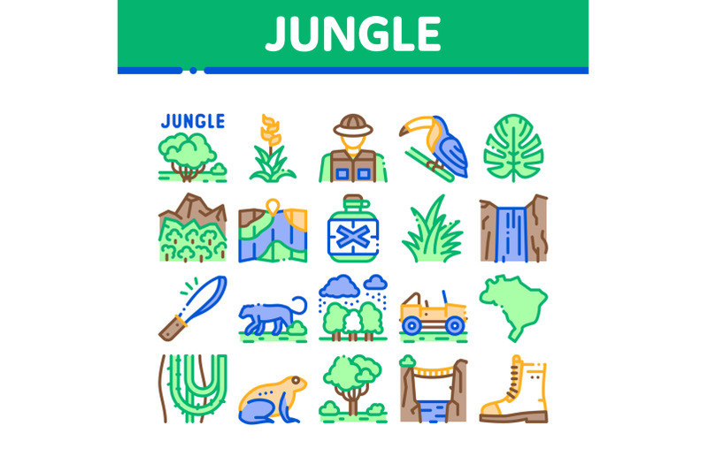 jungle-tropical-forest-collection-icons-set-vector