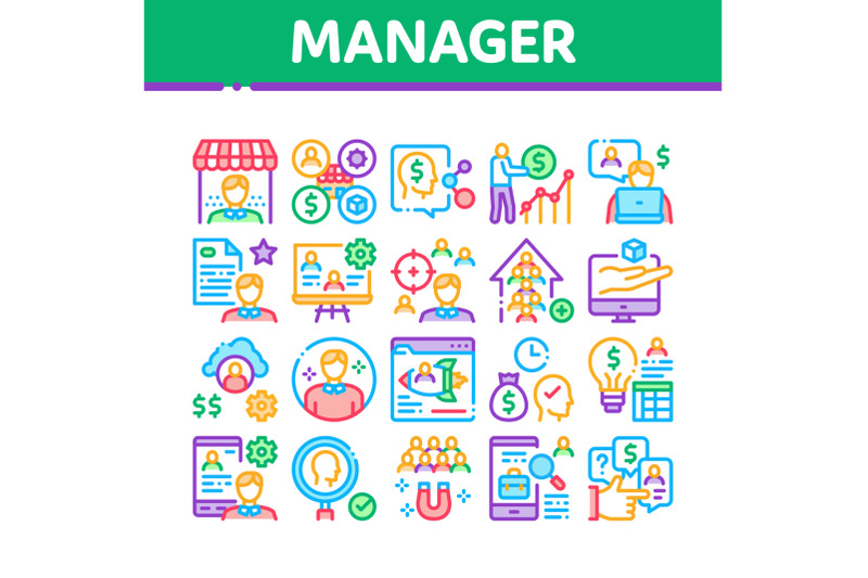 account-manager-work-collection-icons-set-vector