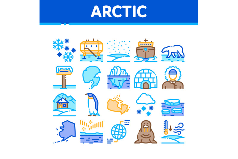 arctic-and-antarctic-collection-icons-set-vector