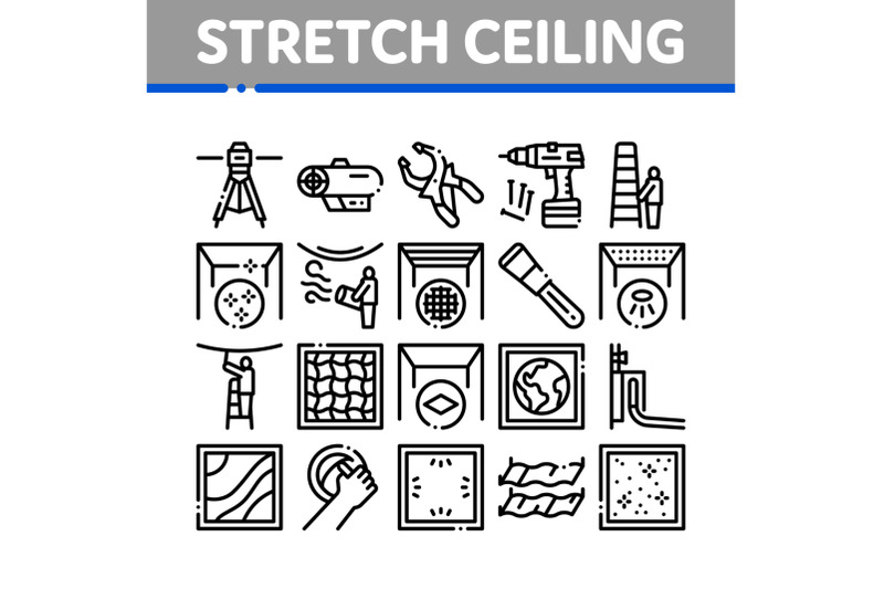 stretch-ceiling-tile-collection-icons-set-vector