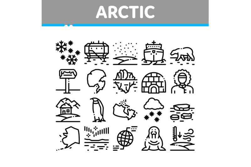 arctic-and-antarctic-collection-icons-set-vector