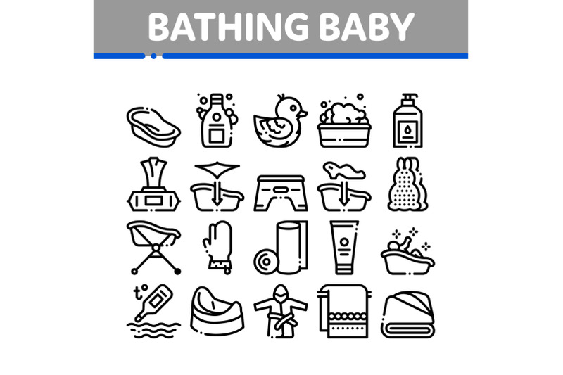 bathing-baby-tool-collection-icons-set-vector