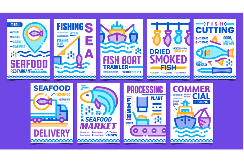 fishing-industry-advertising-posters-set-vector