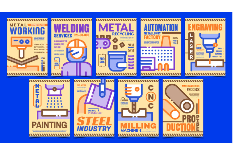 metallurgical-industry-promo-posters-set-vector