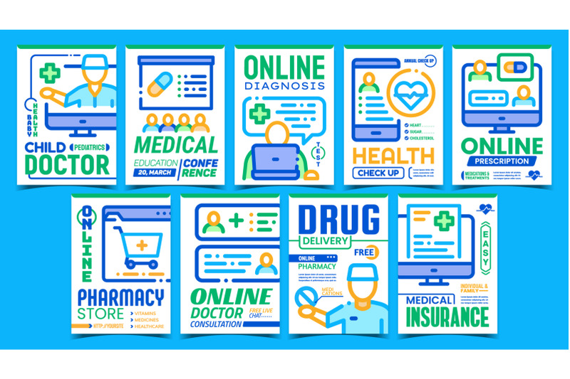 online-doctor-aid-advertising-posters-set-vector