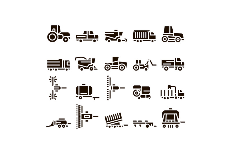 agricultural-vehicles-glyph-icons-set-vector