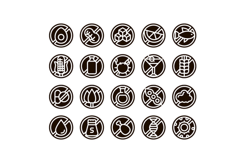 allergen-free-products-glyph-icons-set-vector