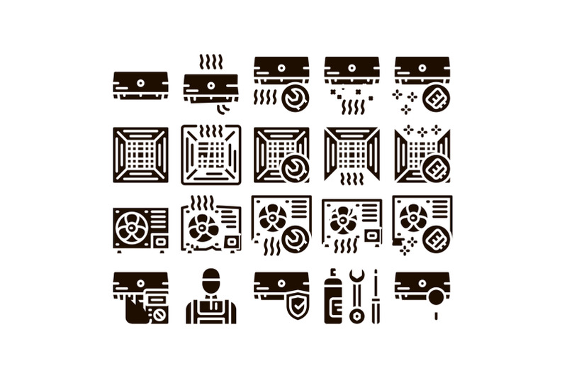 conditioner-repair-glyph-icons-set-vector