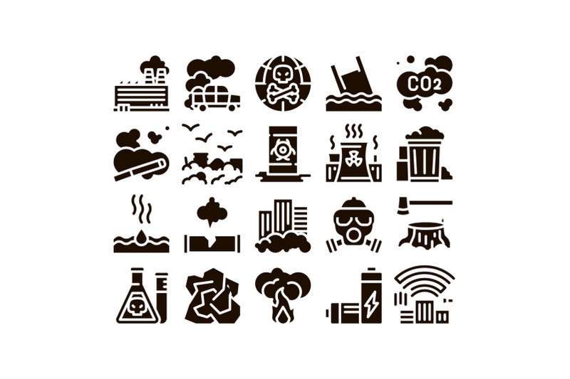 pollution-of-nature-glyph-icons-set-vector