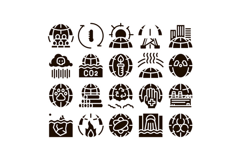 environmental-problems-glyph-icons-set-vector