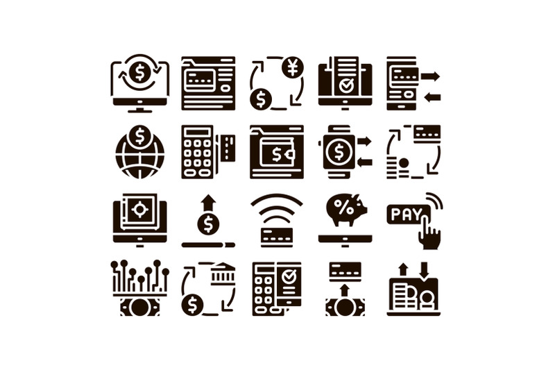 online-transactions-glyph-icons-set-vector