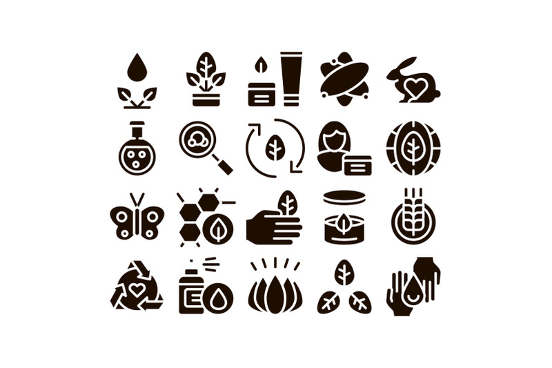 organic-cosmetics-glyph-icons-set-vector