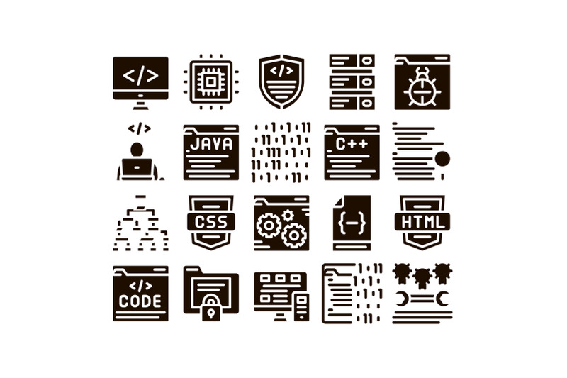 coding-system-glyph-icons-set-vector